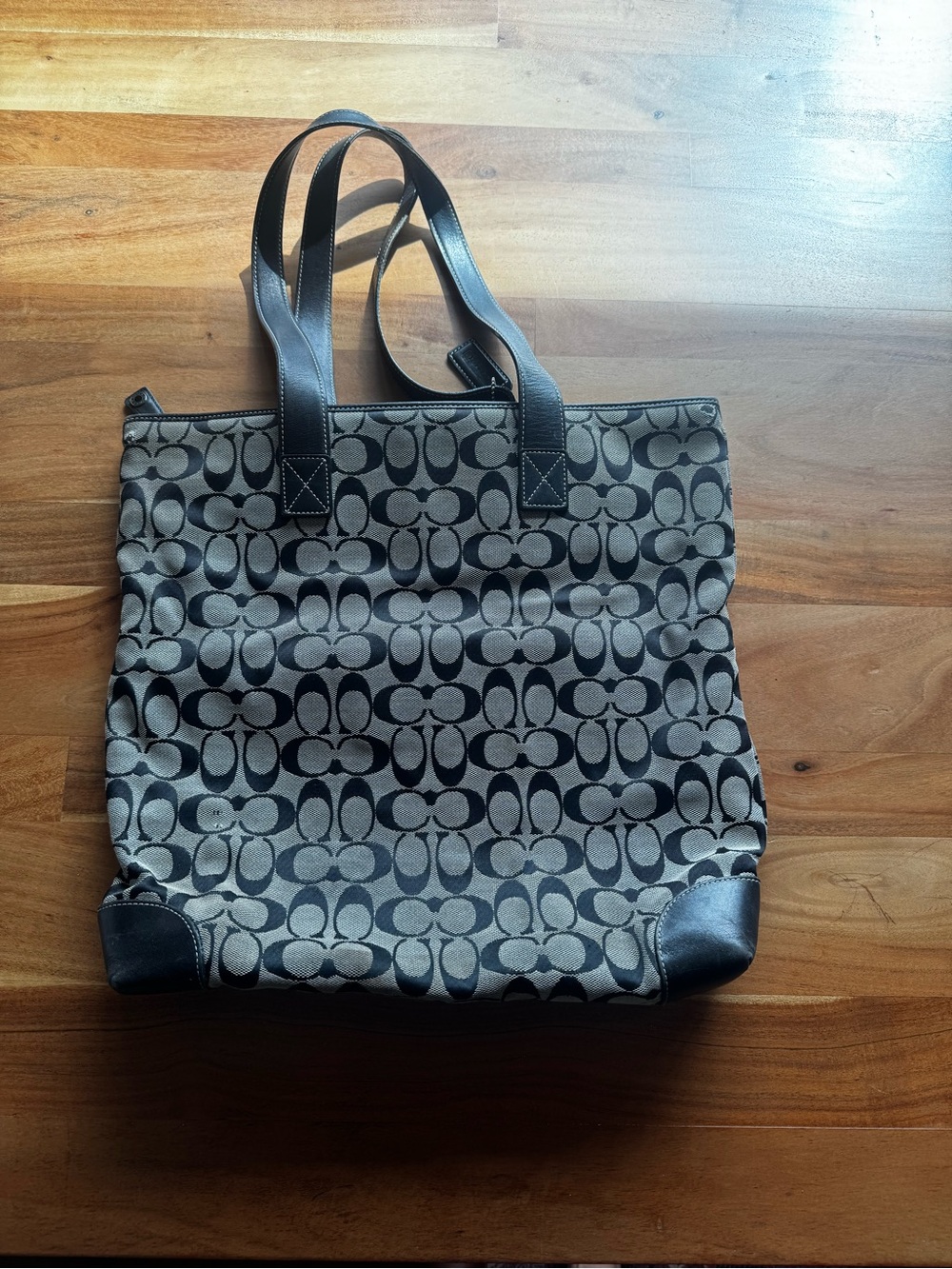 Coach Gray and Black Signature Canvas Tote with Front Zip Pocket - Picture 2 of 6